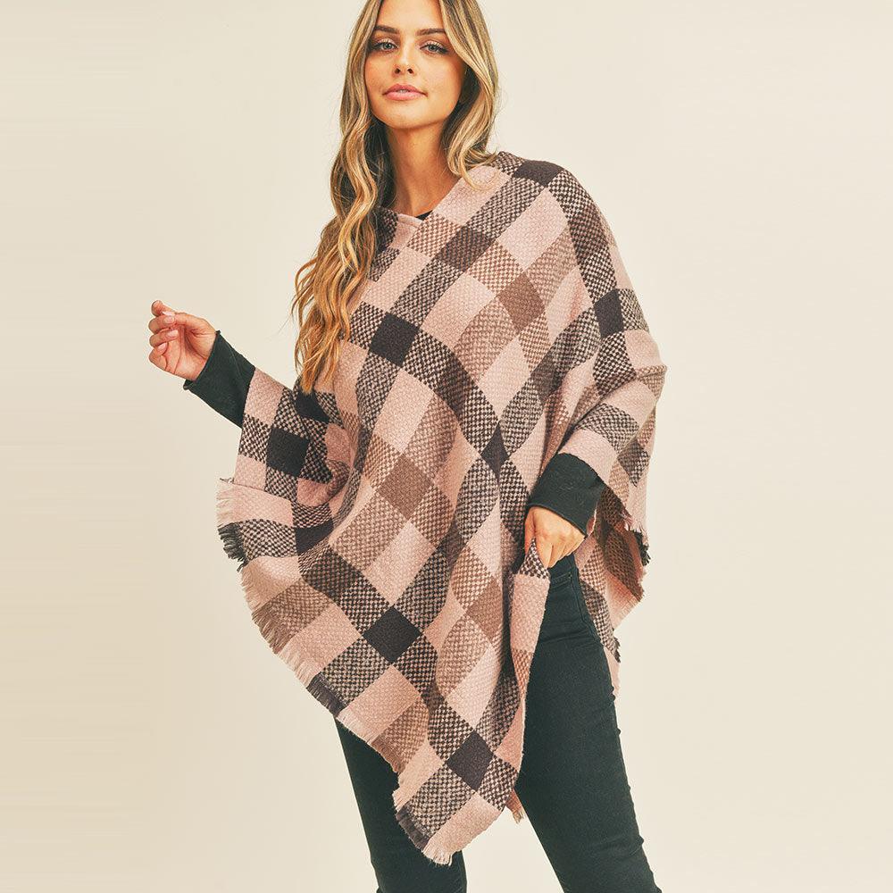 Pink Multi Color Checker Poncho