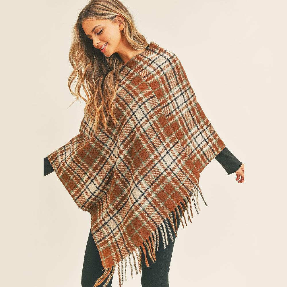 Brown Multi Plaid Poncho - Jewelry Store by Erik Rayo
