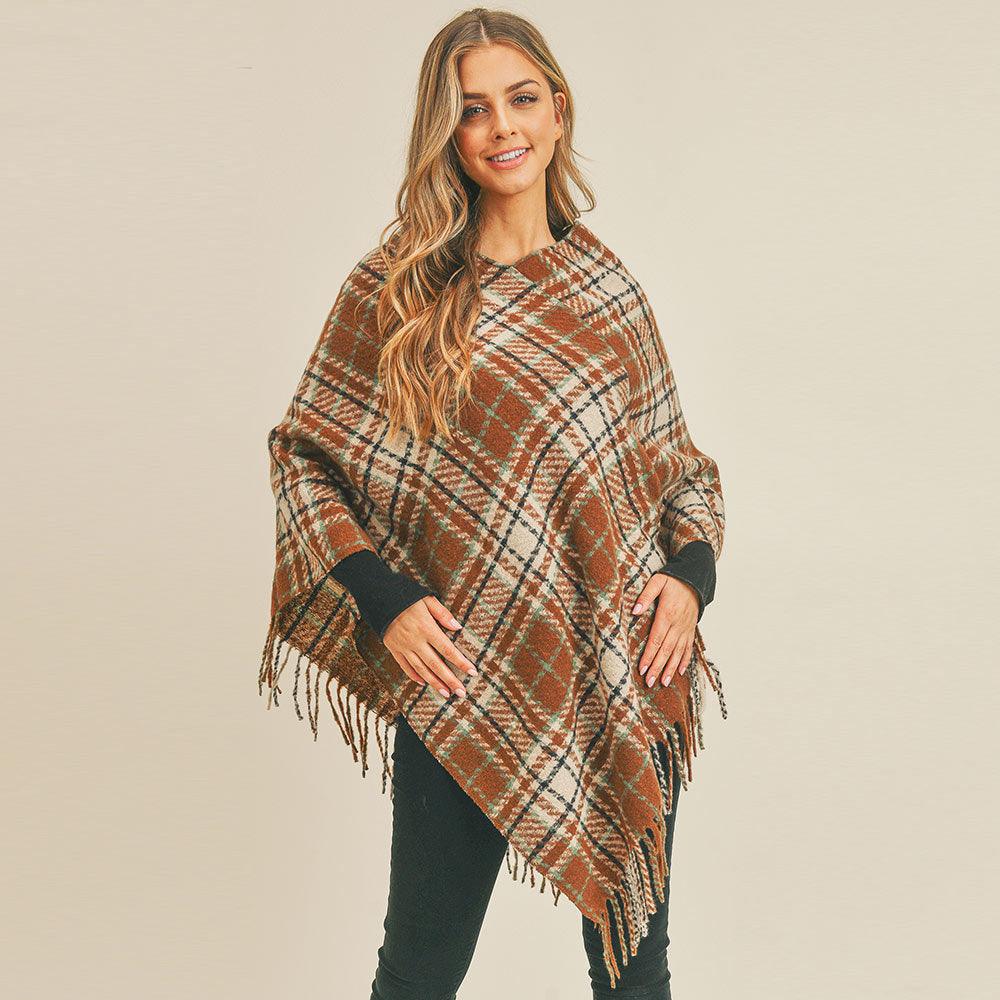 Brown Multi Plaid Poncho