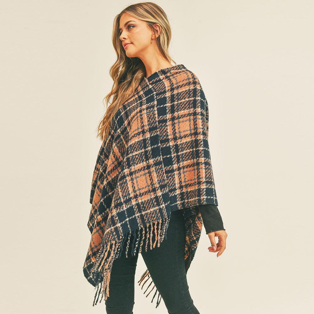 Navy Multi Plaid Poncho - Jewelry Store by Erik Rayo