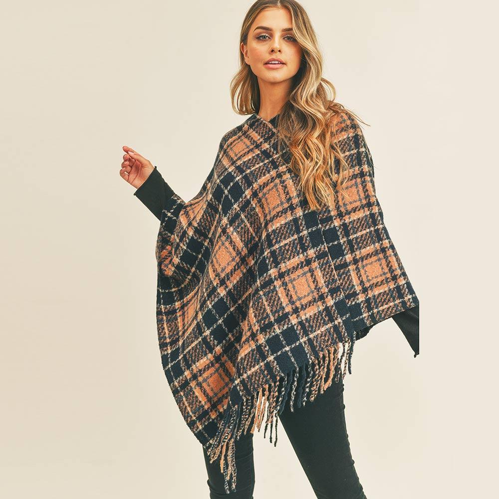 Navy Multi Plaid Poncho - Jewelry Store by Erik Rayo