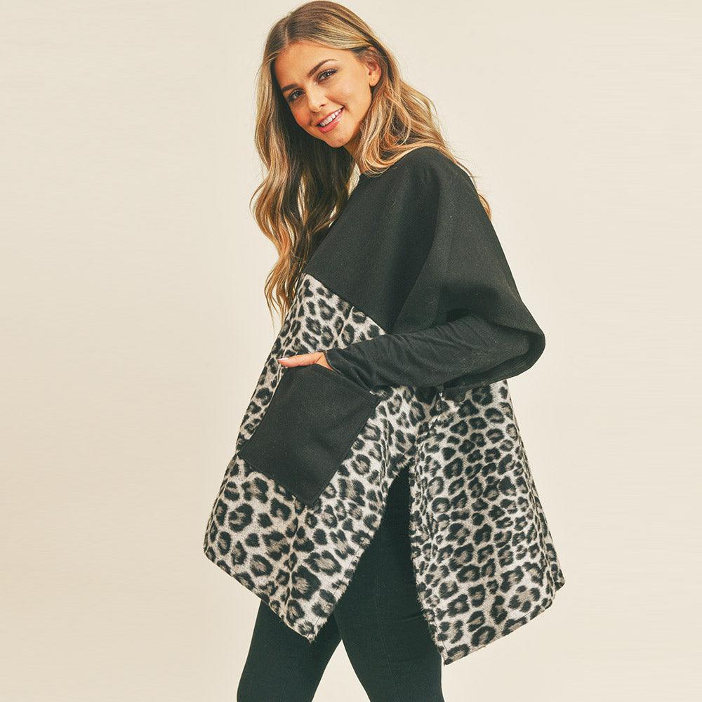 Gray Leopard Pocket Kimono Poncho - Jewelry Store by Erik Rayo