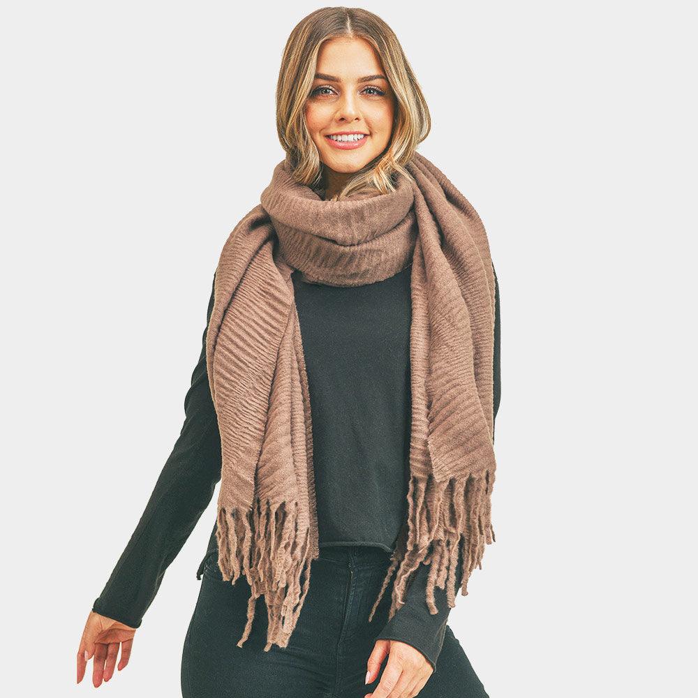 Brown Solid Pleated Scarf