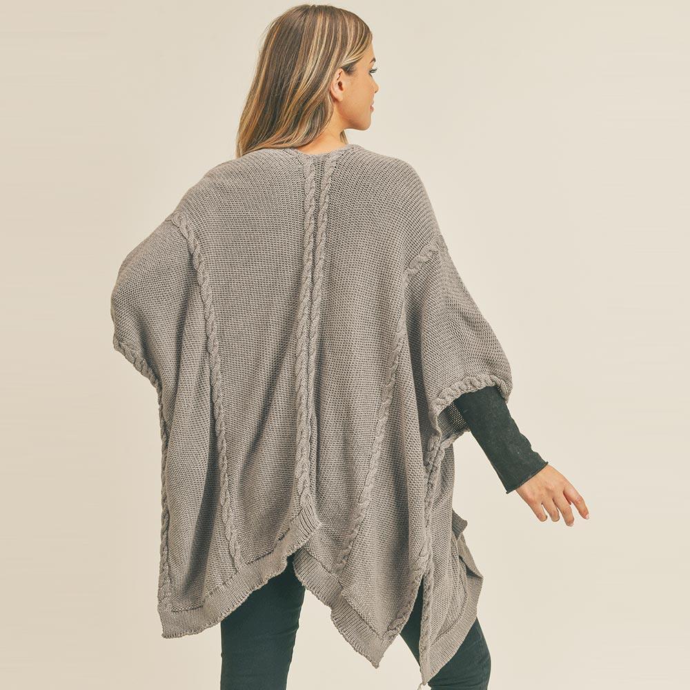 Gray Braided Trim Lined Kimono Poncho - Jewelry Store by Erik Rayo