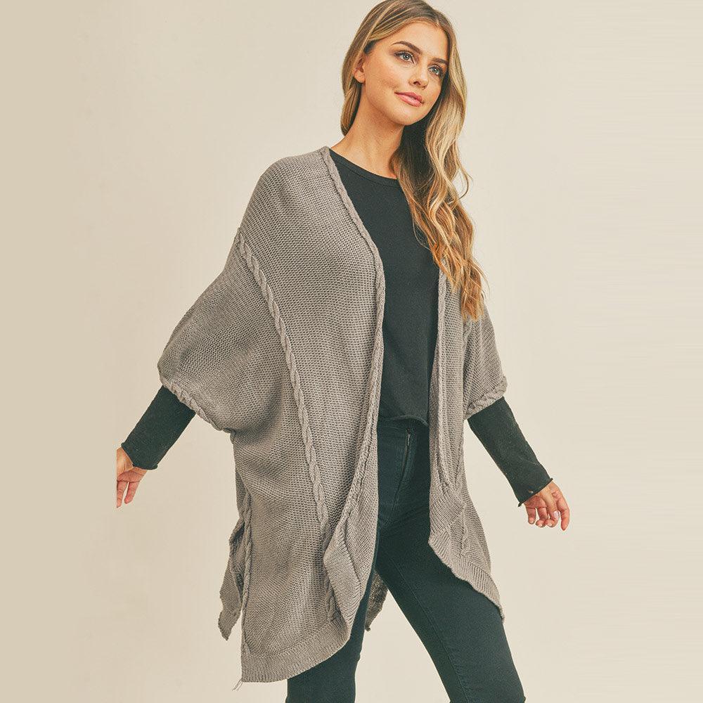 Gray Braided Trim Lined Kimono Poncho - Jewelry Store by Erik Rayo