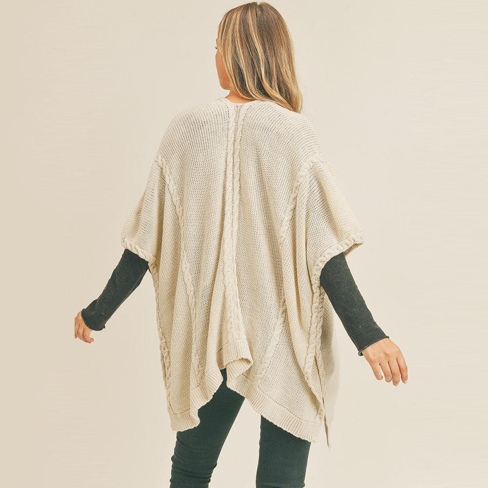 Ivory Braided Trim Lined Kimono Poncho - Jewelry Store by Erik Rayo