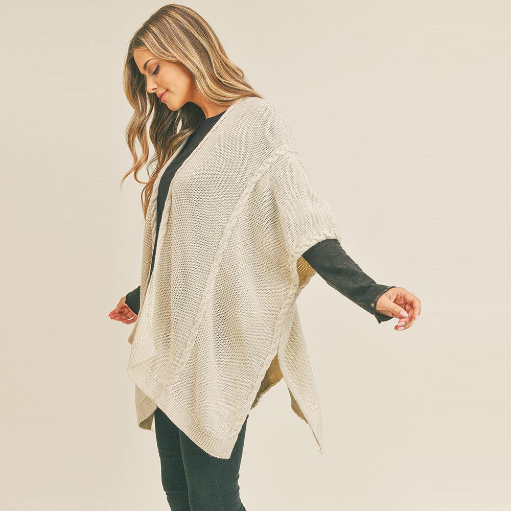 Ivory Braided Trim Lined Kimono Poncho - Jewelry Store by Erik Rayo