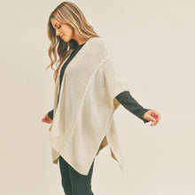 Load image into Gallery viewer, Ivory Braided Trim Lined Kimono Poncho
