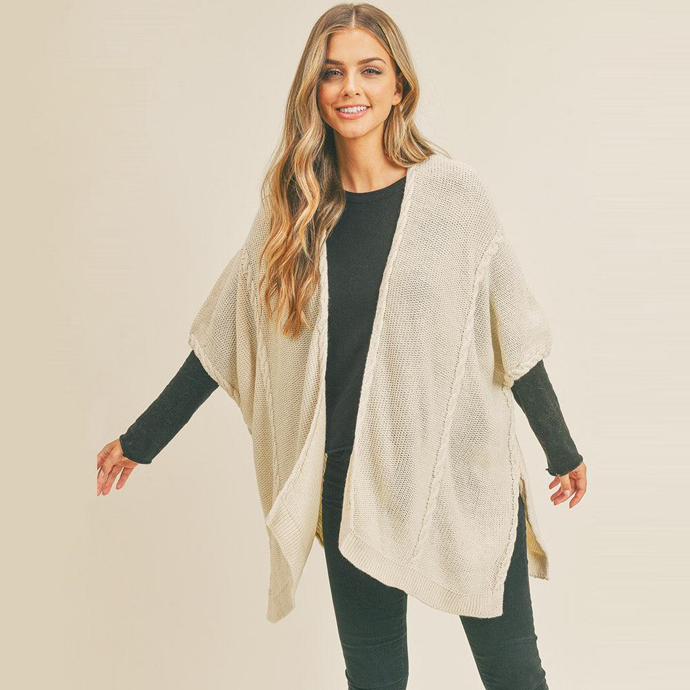 Ivory Braided Trim Lined Kimono Poncho - Jewelry Store by Erik Rayo