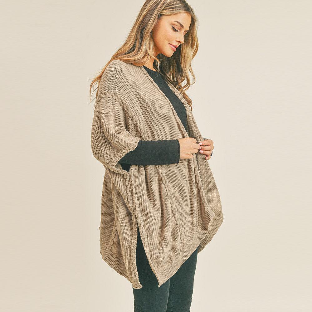 Taupe Braided Trim Lined Kimono Poncho - Jewelry Store by Erik Rayo