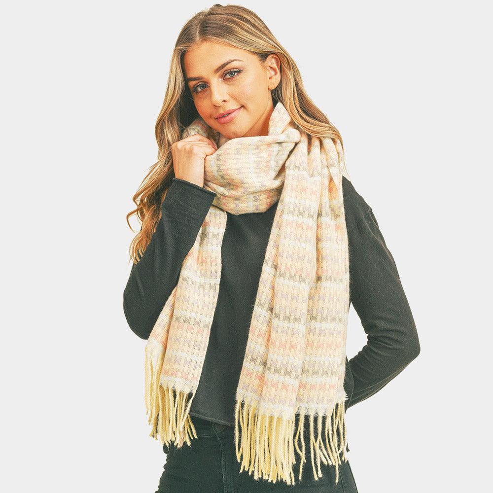 Beige Multi Color Stitch Scarf