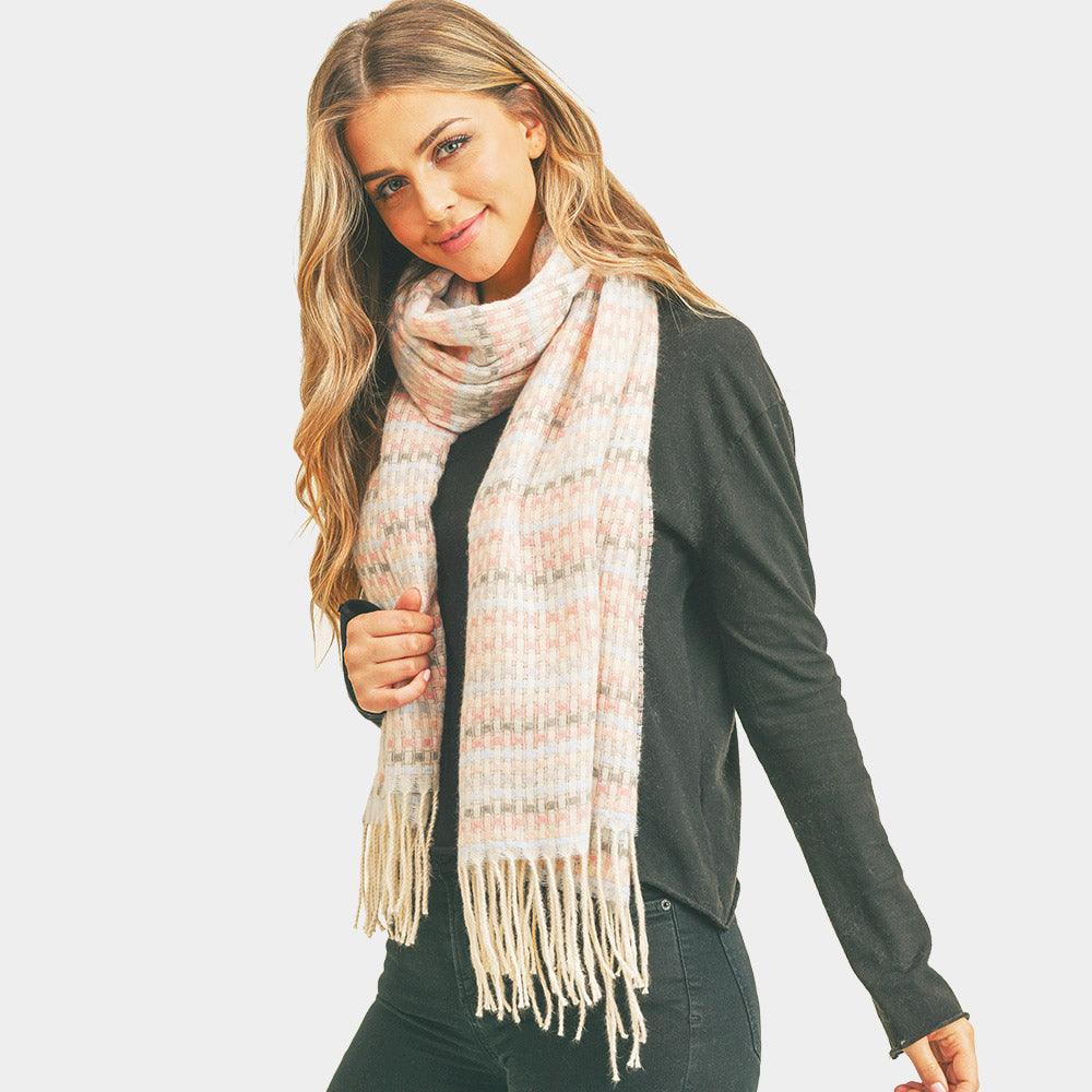 Pink Multi Color Stitch Scarf