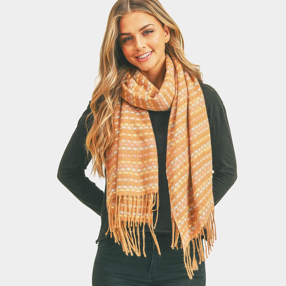 Brown Multi Color Stitch Scarf