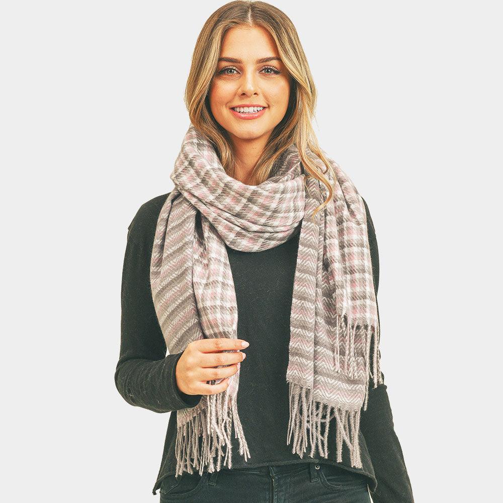 Gray Houndstooth Chevron Two Patterns Scarf