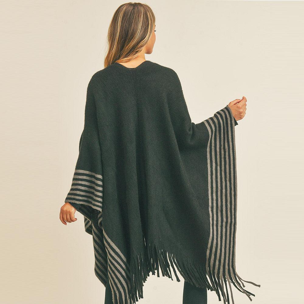 Black Stripe Pattern Bottom Ruana Poncho - Jewelry Store by Erik Rayo