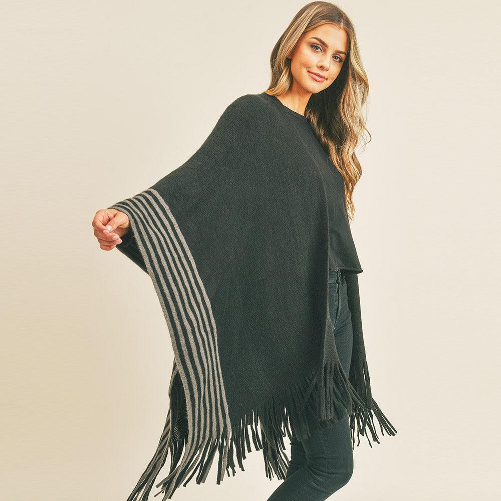 Black Stripe Pattern Bottom Ruana Poncho - Jewelry Store by Erik Rayo