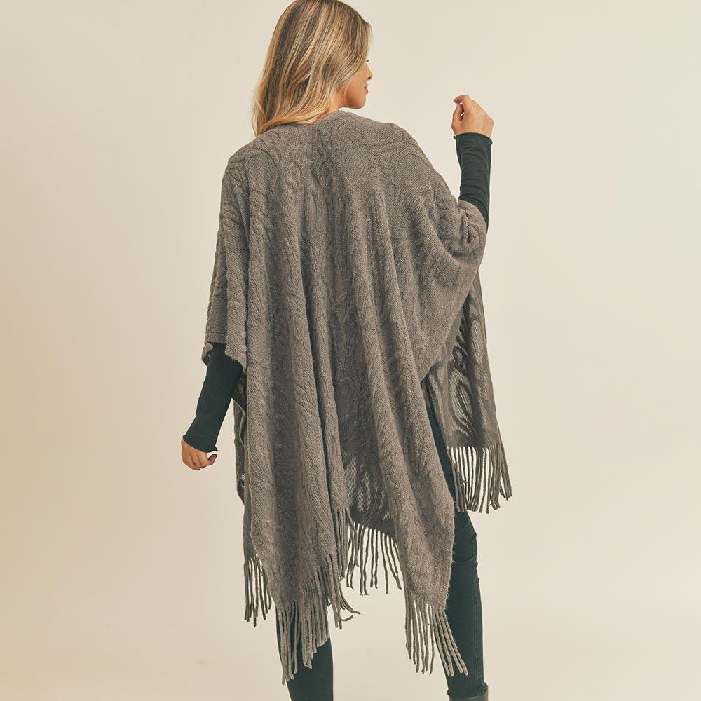 Gray Embossed Pattern Tassel Ruana Poncho - Jewelry Store by Erik Rayo