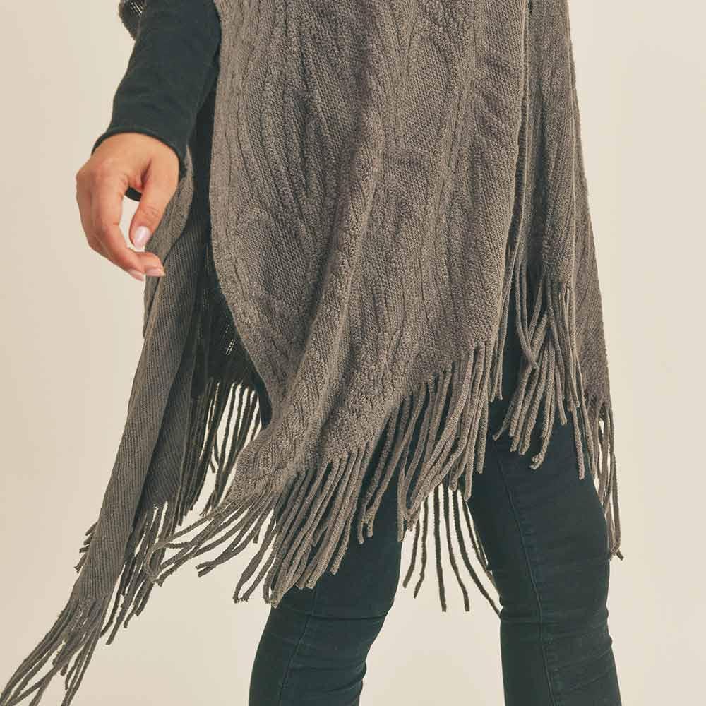 Gray Embossed Pattern Tassel Ruana Poncho - Jewelry Store by Erik Rayo
