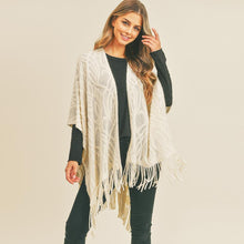 Load image into Gallery viewer, Ivory Embossed Pattern Tassel Ruana Poncho
