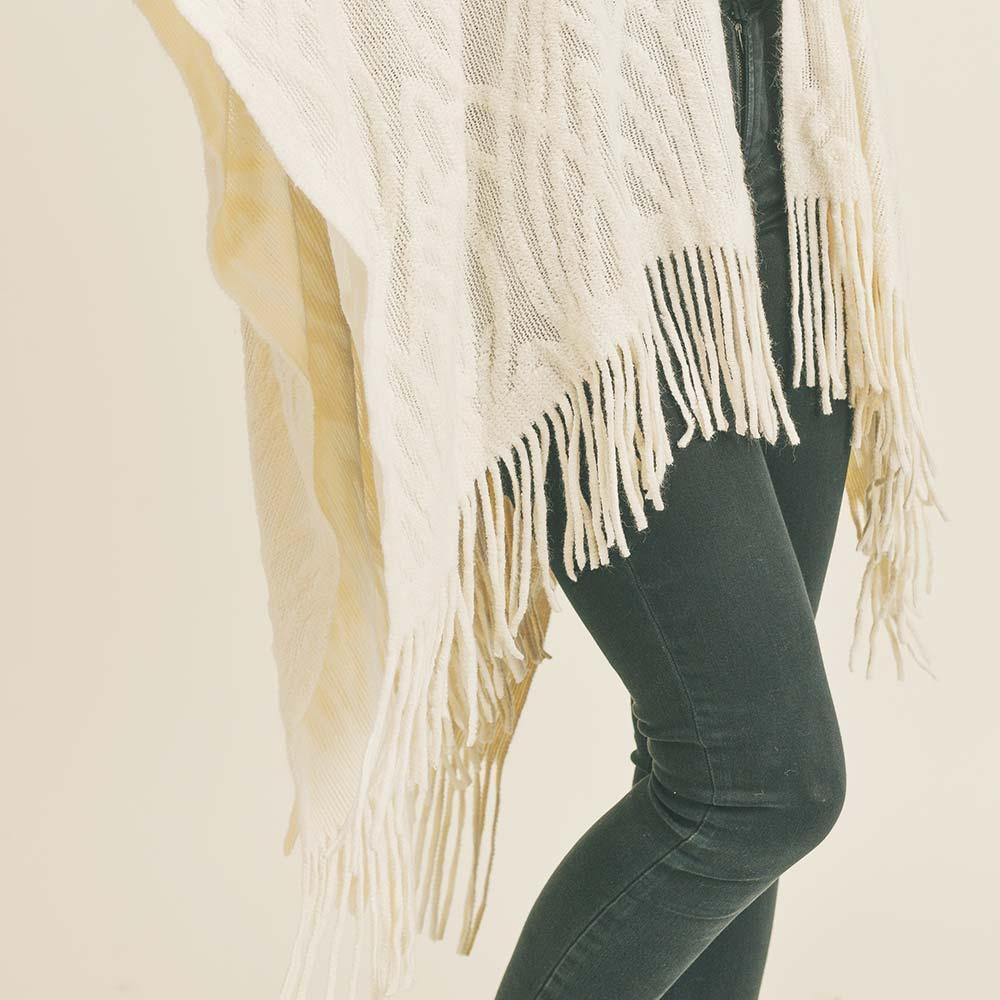 Ivory Embossed Pattern Tassel Ruana Poncho - Jewelry Store by Erik Rayo