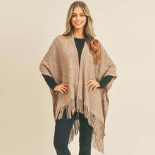 Load image into Gallery viewer, Taupe Embossed Pattern Tassel Ruana Poncho
