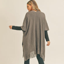 Load image into Gallery viewer, Gray Trim Detail Fringe Kimono Poncho
