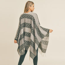 Load image into Gallery viewer, Black Stripe Chevron Tassel Ruana Poncho
