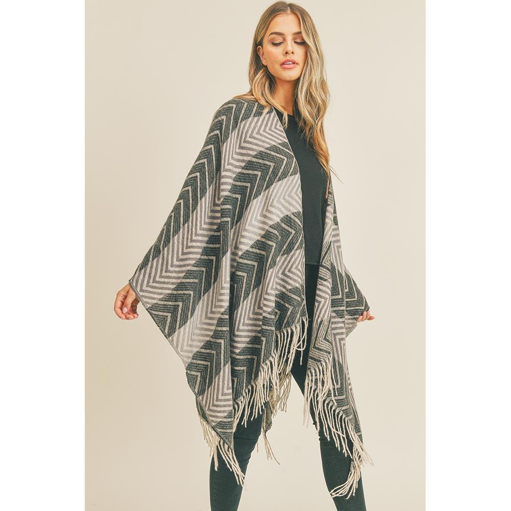 Black Stripe Chevron Tassel Ruana Poncho - Jewelry Store by Erik Rayo