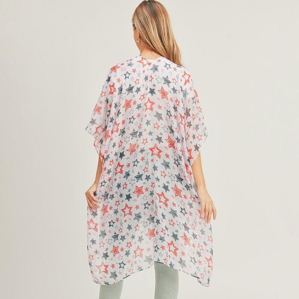 White Star Patterned Cover Up Kimono Poncho - Jewelry Store by Erik Rayo