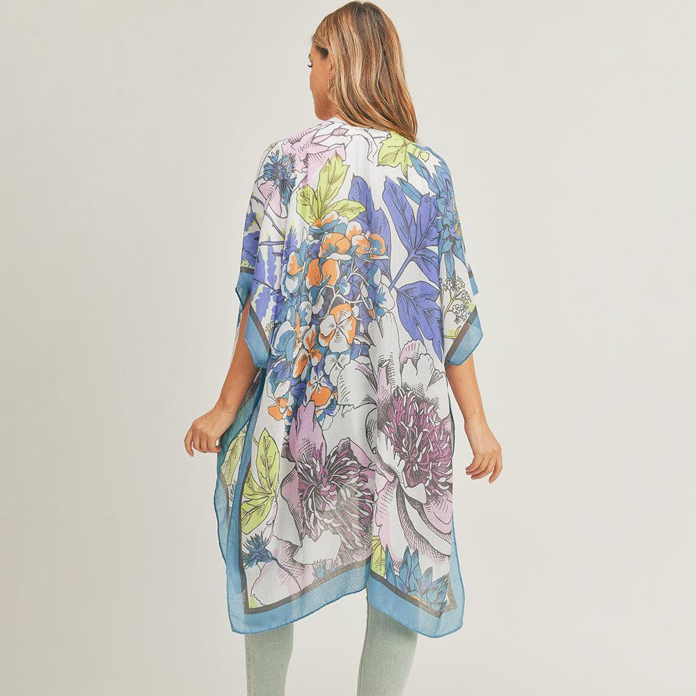 Navy Flower Print Cover Up Kimono Poncho - Jewelry Store by Erik Rayo