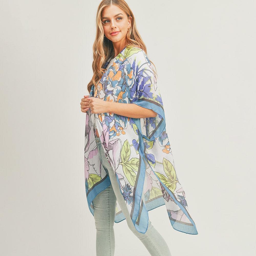 Navy Flower Print Cover Up Kimono Poncho - Jewelry Store by Erik Rayo