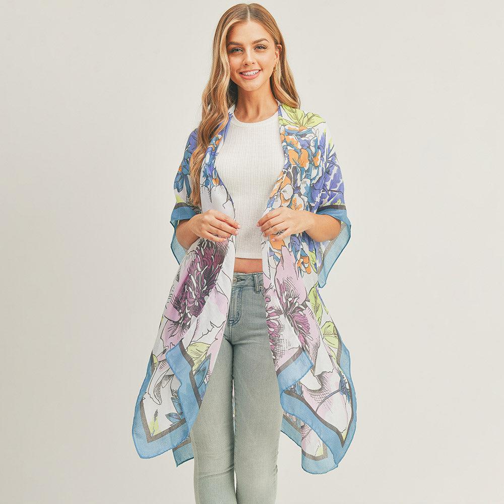 Navy Flower Print Cover Up Kimono Poncho - Jewelry Store by Erik Rayo