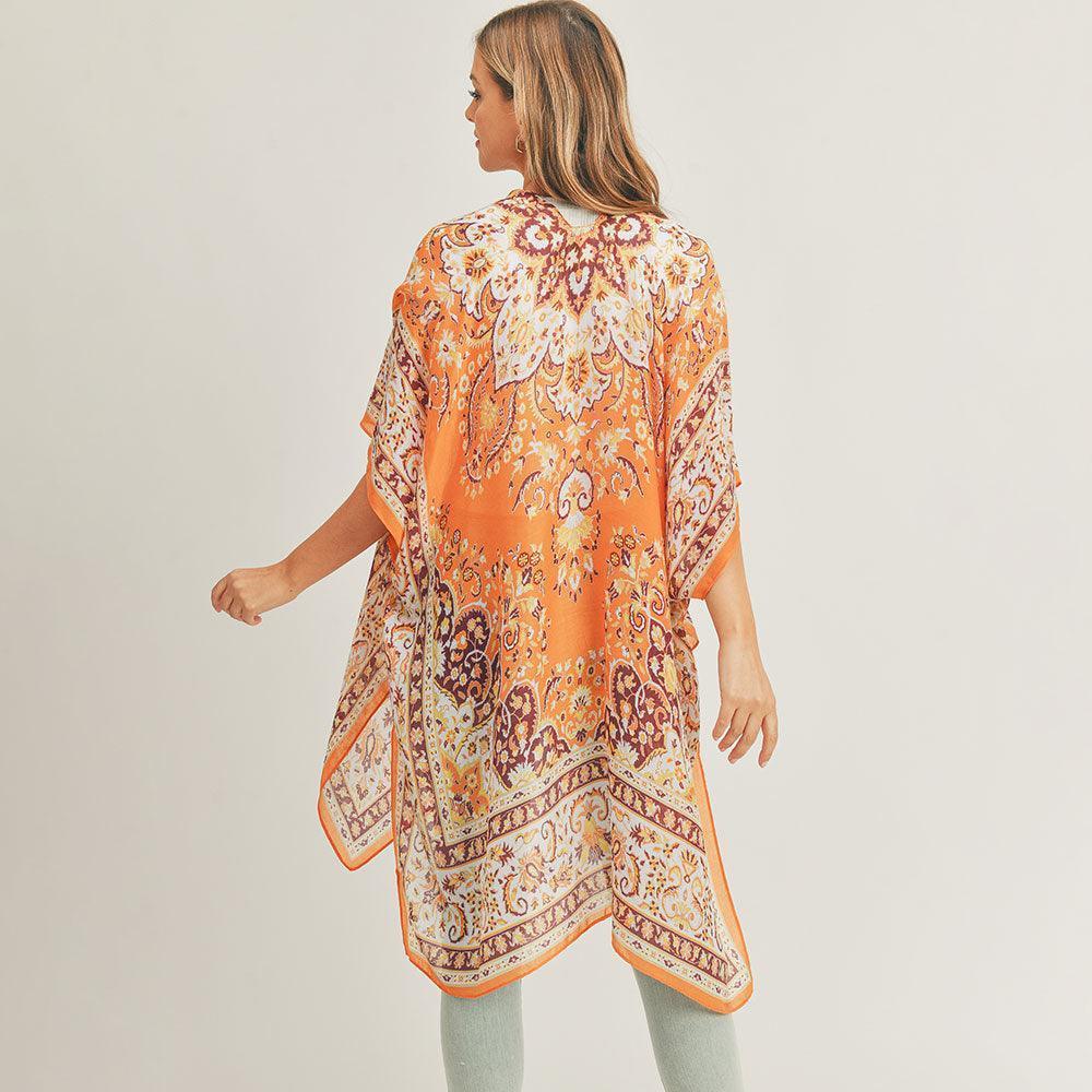 Orange Patterned Cover Up Kimono Poncho - Jewelry Store by Erik Rayo