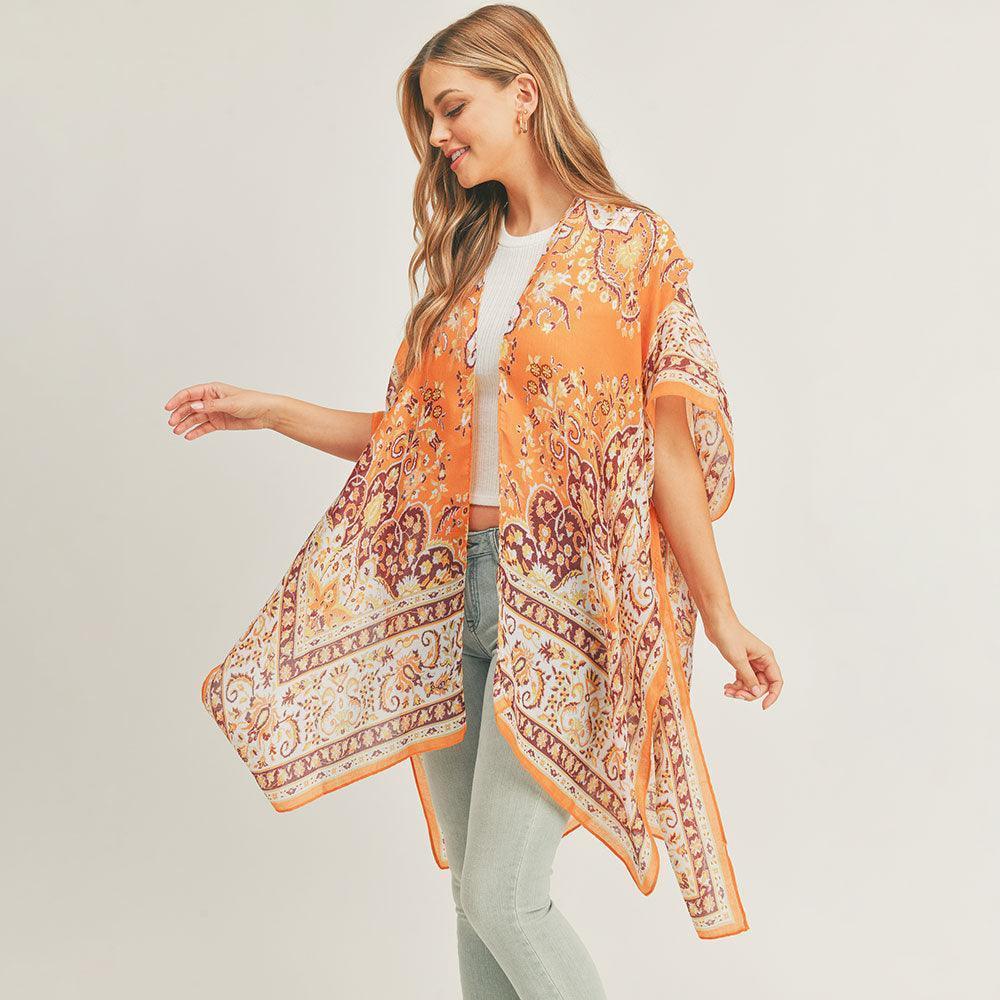 Orange Patterned Cover Up Kimono Poncho - Jewelry Store by Erik Rayo
