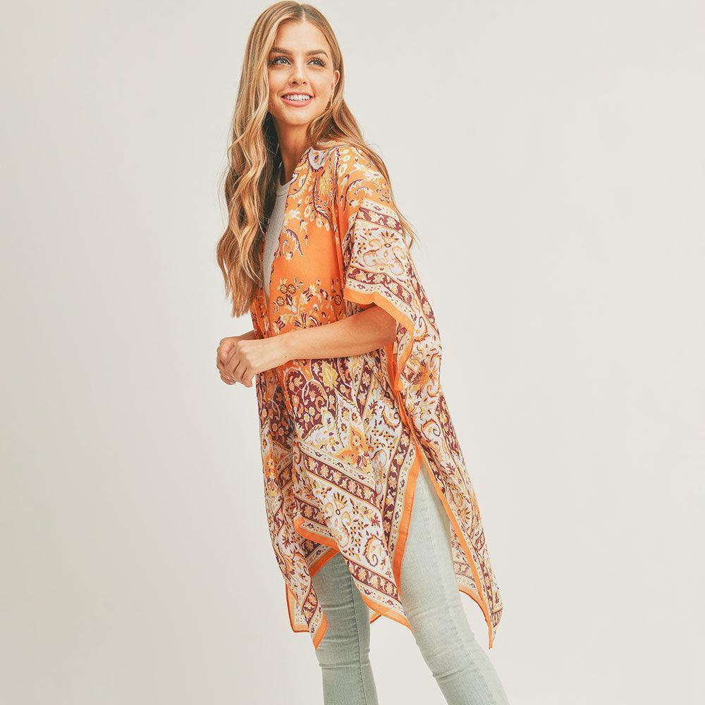 Orange Patterned Cover Up Kimono Poncho - Jewelry Store by Erik Rayo