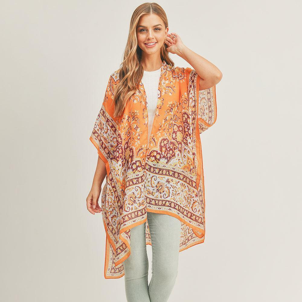 Orange Patterned Cover Up Kimono Poncho - Jewelry Store by Erik Rayo