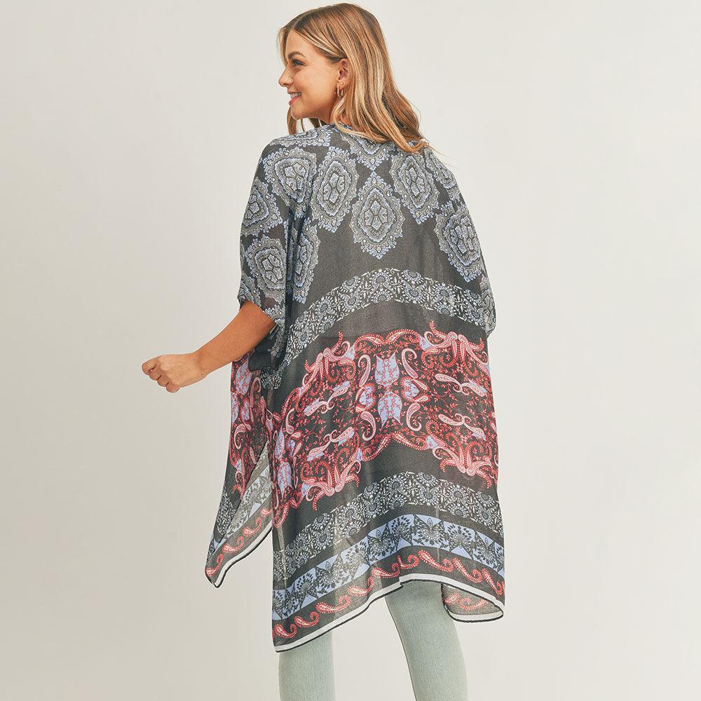 Black Paisley Print Cover Up Kimono Poncho - Jewelry Store by Erik Rayo