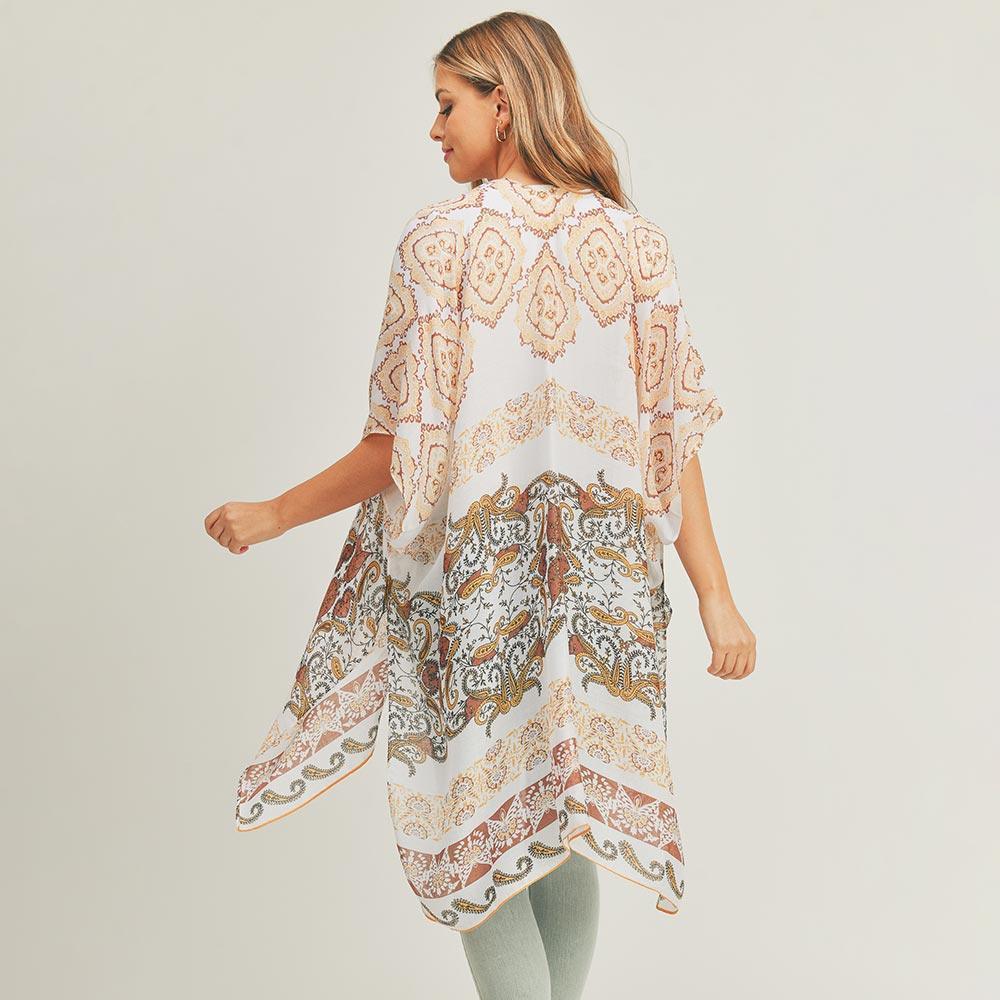 Taupe Paisley Print Cover Up Kimono Poncho - Jewelry Store by Erik Rayo