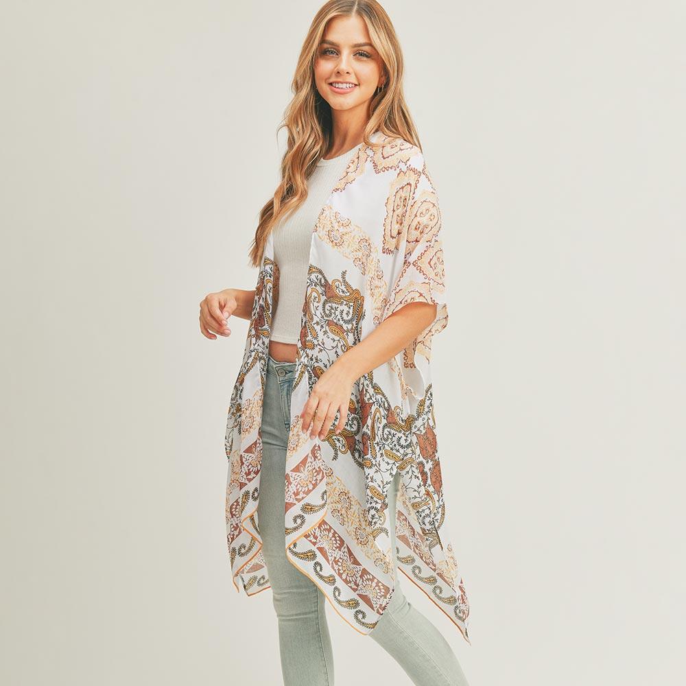 Taupe Paisley Print Cover Up Kimono Poncho - Jewelry Store by Erik Rayo