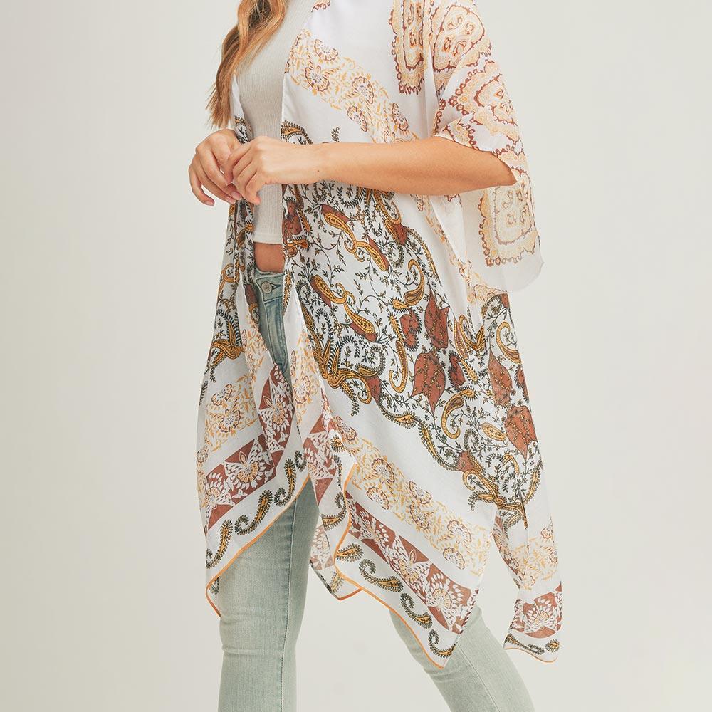 Taupe Paisley Print Cover Up Kimono Poncho - Jewelry Store by Erik Rayo