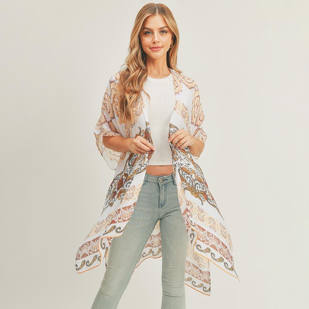 Taupe Paisley Print Cover Up Kimono Poncho - Jewelry Store by Erik Rayo