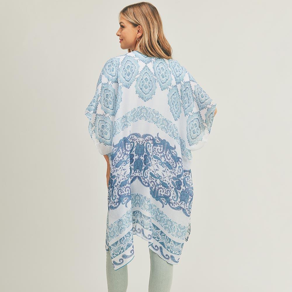 Turquoise Paisley Print Cover Up Kimono Poncho - Jewelry Store by Erik Rayo