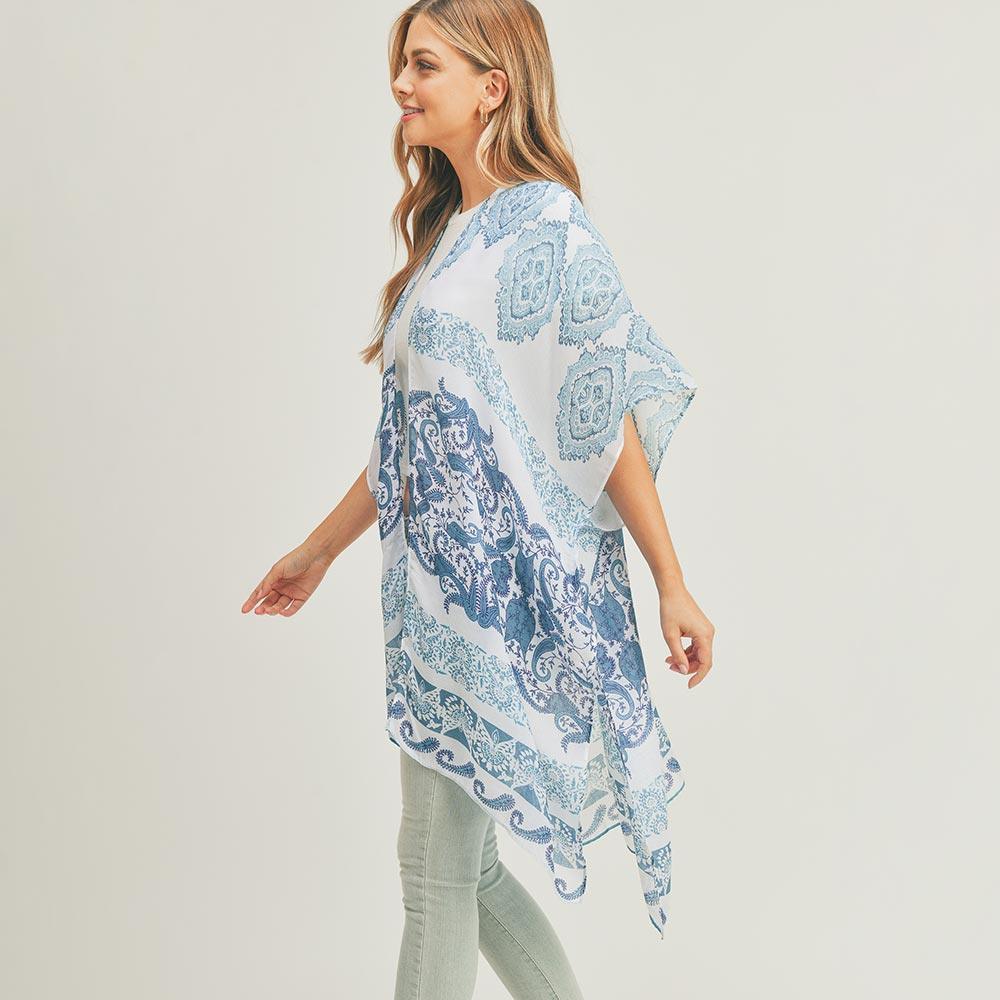 Turquoise Paisley Print Cover Up Kimono Poncho - Jewelry Store by Erik Rayo
