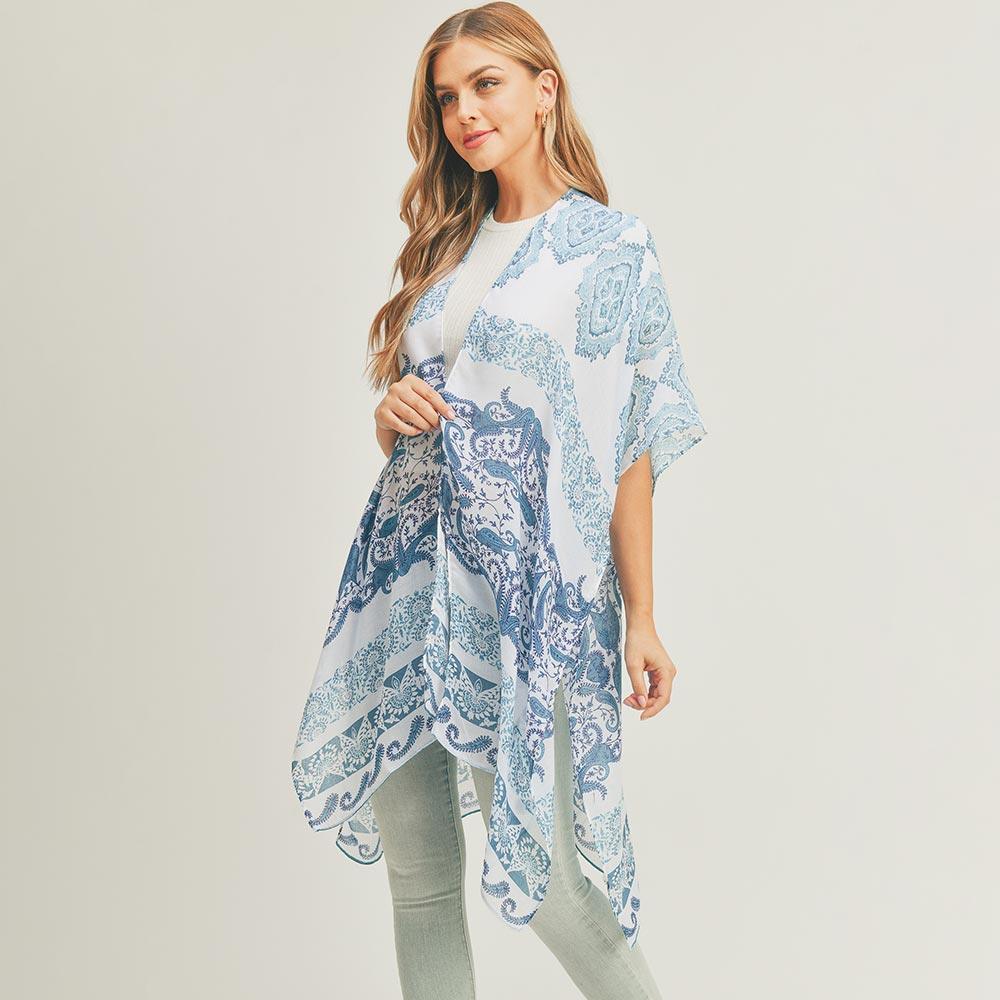 Turquoise Paisley Print Cover Up Kimono Poncho - Jewelry Store by Erik Rayo