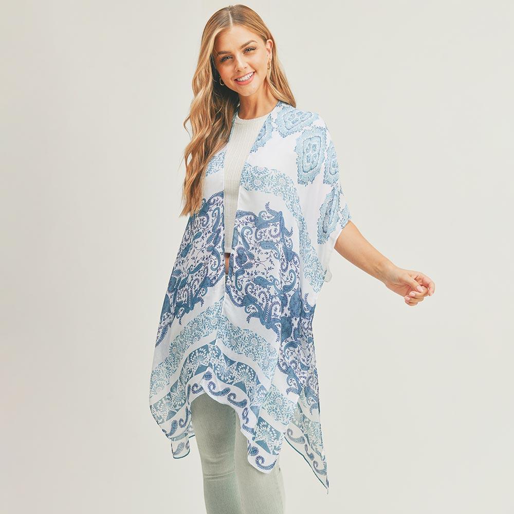 Turquoise Paisley Print Cover Up Kimono Poncho - Jewelry Store by Erik Rayo