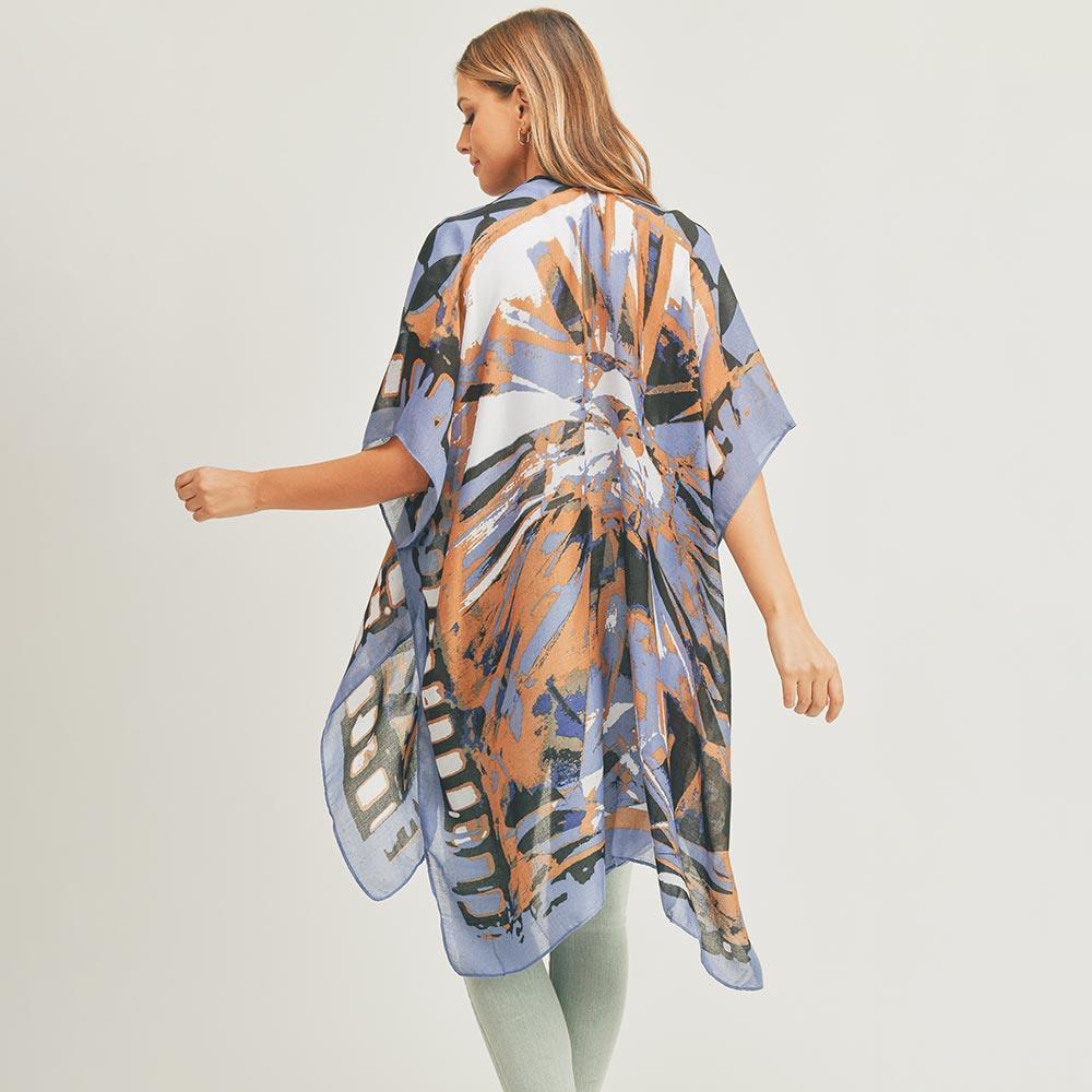 Navy Abstract Pattern Print Cover Up Kimono Poncho - Jewelry Store by Erik Rayo