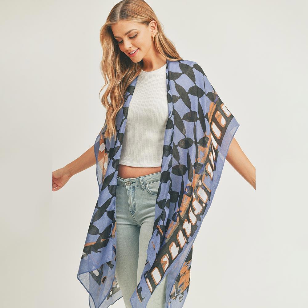 Navy Abstract Pattern Print Cover Up Kimono Poncho - Jewelry Store by Erik Rayo