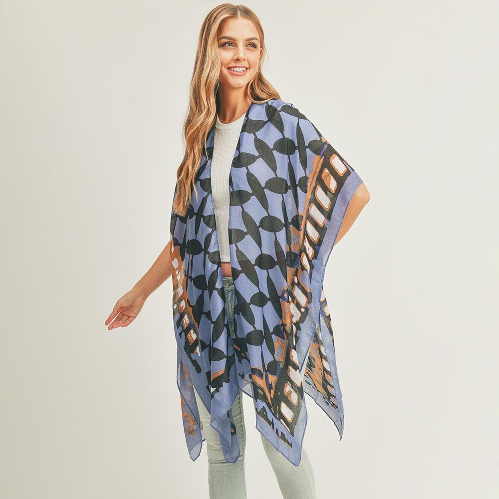 Navy Abstract Pattern Print Cover Up Kimono Poncho - Jewelry Store by Erik Rayo