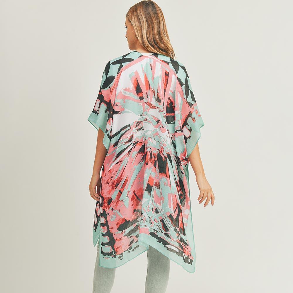 Teal Abstract Pattern Print Cover Up Kimono Poncho - Jewelry Store by Erik Rayo
