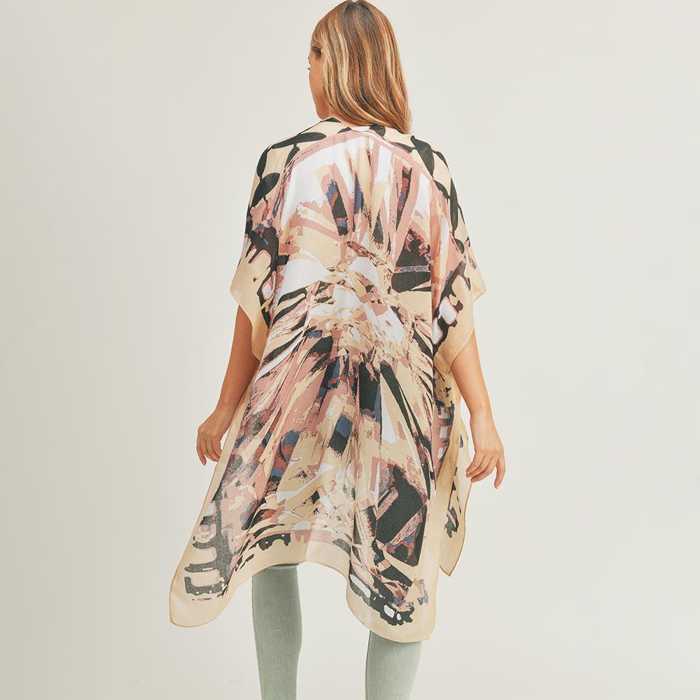 Taupe Abstract Pattern Print Cover Up Kimono Poncho - Jewelry Store by Erik Rayo